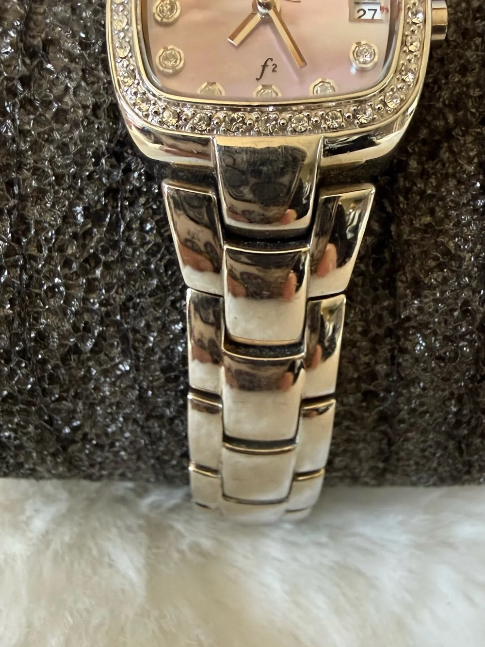 Fossil Silver Tone Mother-of-Pearl Bracelet Watch with Crystal Bezel - Picture 3 of 6